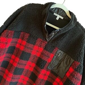 Seven7 XXL Red Black Plaid Tartan Sherpa Fleece Pullover Cozy Comfort Holiday